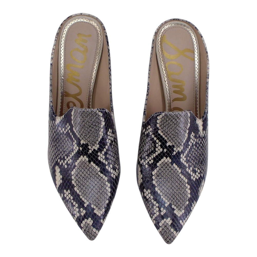 Sam Edelman Harlee Mules Snakeskin Print Embossed Leather Pointed Toe Slip On 8M